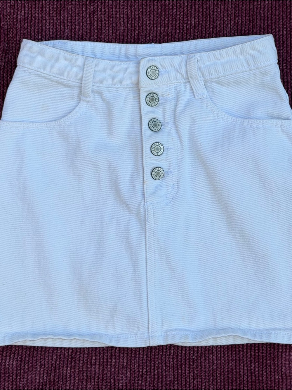 John Galt/Brandy Melville White Button-Front Denim Mini Skirt